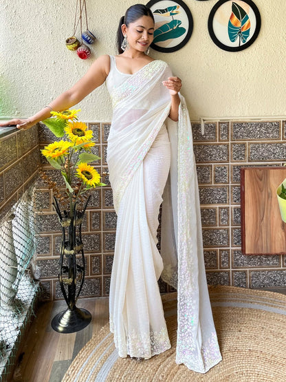 Off Party Wear Georgette Embellished Saree