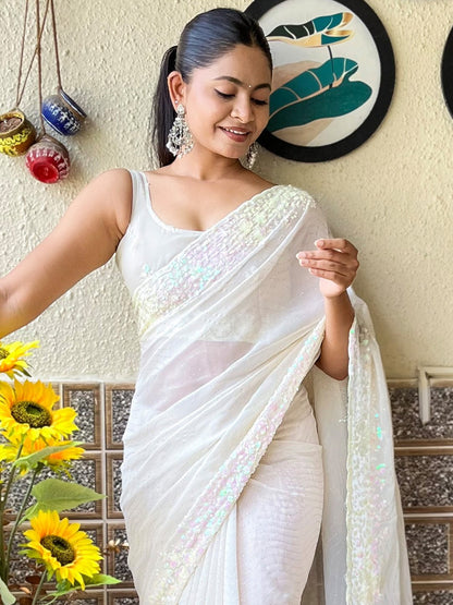 Off Party Wear Georgette Embellished Saree