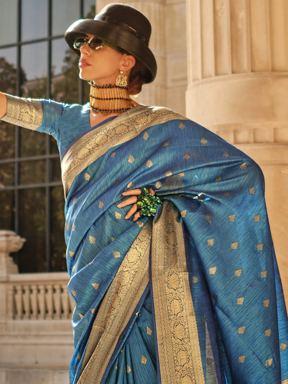 Blue Handloom Khaddi Silk Saree - The Dori Store