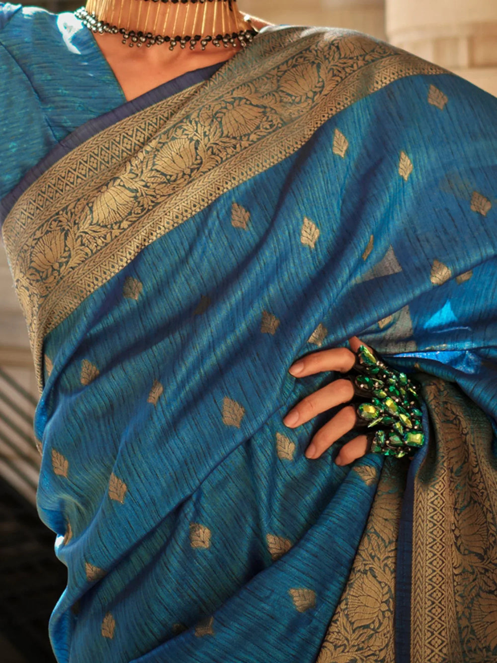 Blue Handloom Khaddi Silk Saree - The Dori Store