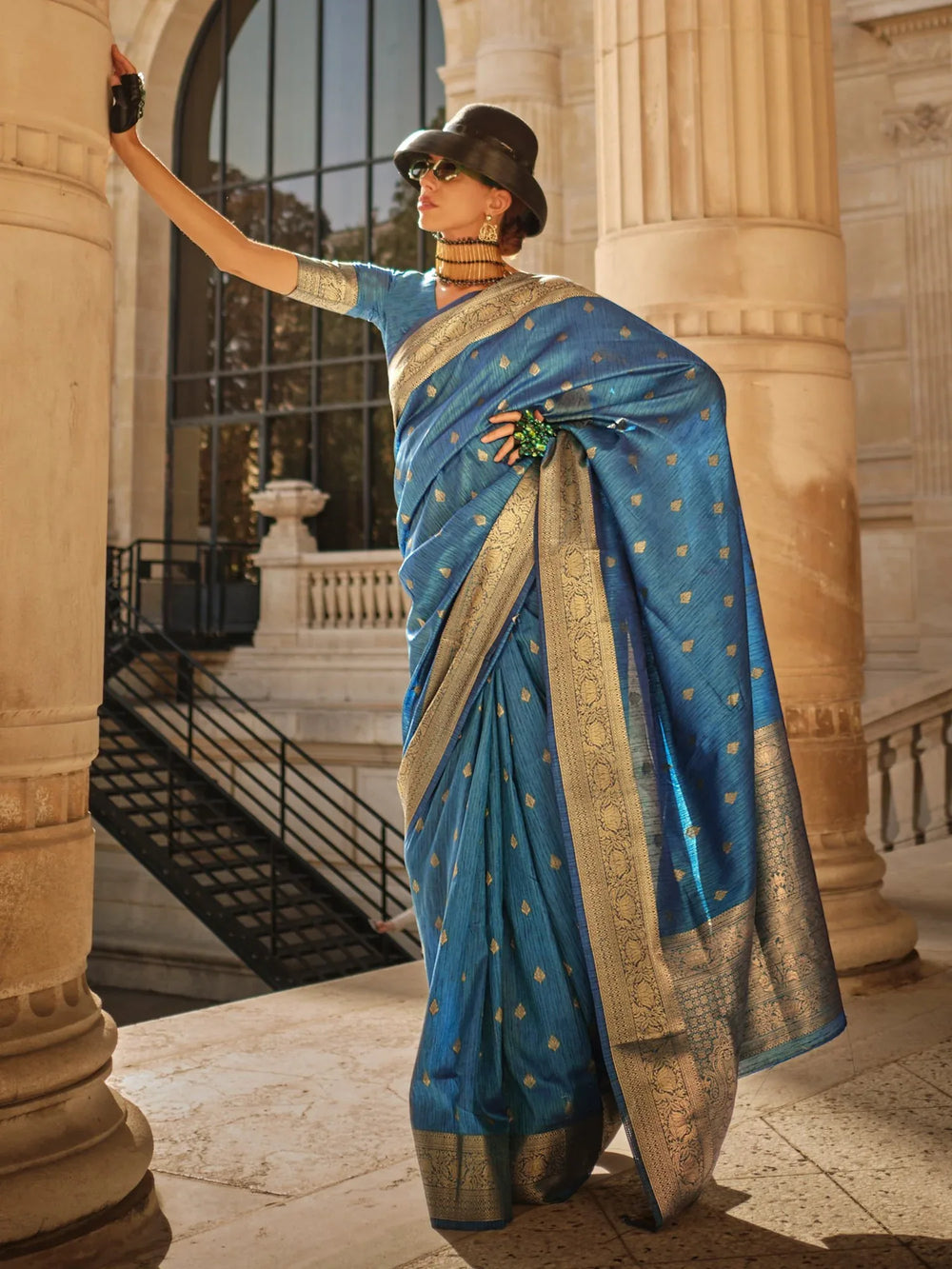 Blue Handloom Khaddi Silk Saree - The Dori Store