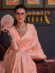 Peach Pink Festive Banarasi Katan Silk Saree - The Dori Store