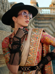 Cream Banarasi Silk Blend Woven Saree