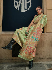 LightGreen Banarasi Silk Blend Woven Saree - The Dori Store