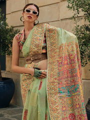 LightGreen Banarasi Silk Blend Woven Saree - The Dori Store