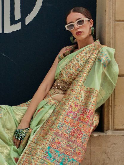 LightGreen Banarasi Silk Blend Woven Saree