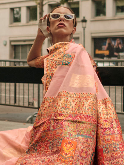 Pink Banarasi Silk Blend Woven Saree