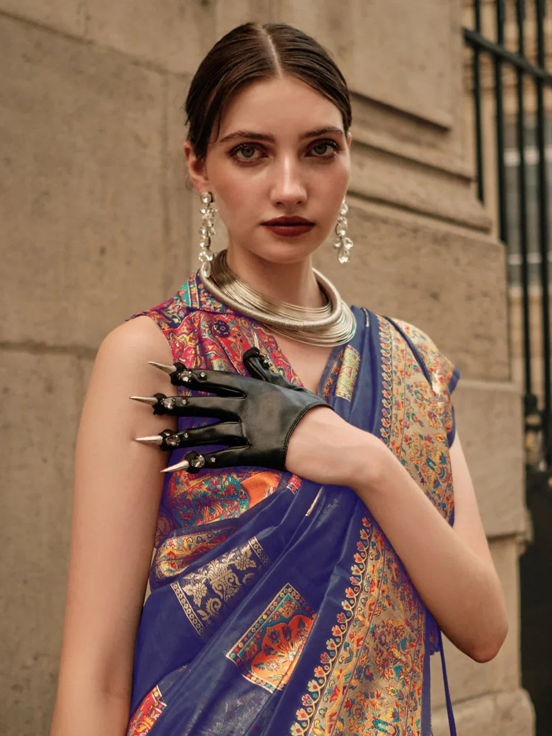 Blue Banarasi Silk Blend Woven Saree - The Dori Store