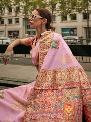 Mauve Banarasi Silk Blend Woven Saree - The Dori Store