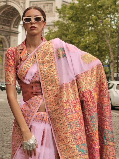 Mauve Banarasi Silk Blend Woven Saree