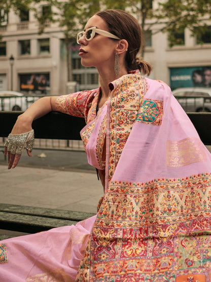 Mauve Banarasi Silk Blend Woven Saree