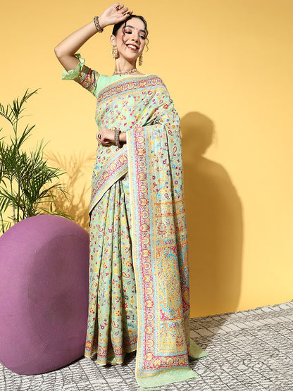 LightGreen Banarasi Silk Blend Woven Saree