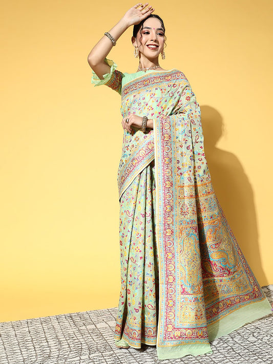 Green LightGreen Banarasi Silk Blend Woven Saree