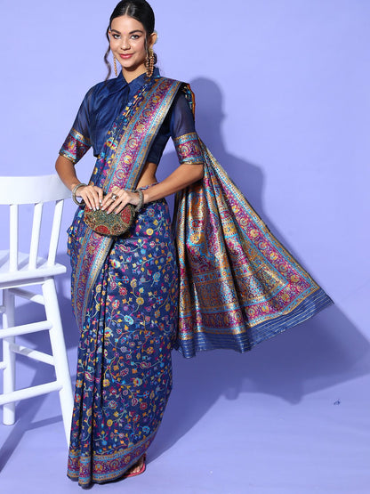 NavyBlue Banarasi Silk Blend Woven Saree
