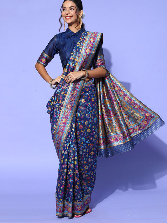 Blue NavyBlue Banarasi Silk Blend Woven Saree