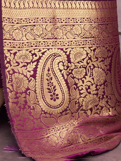 Burgundy Banarasi Pure Silk Woven Saree