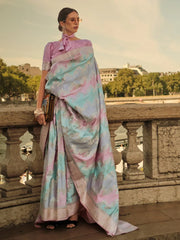 LightBlue Banarasi Satin Silk Woven Saree - The Dori Store