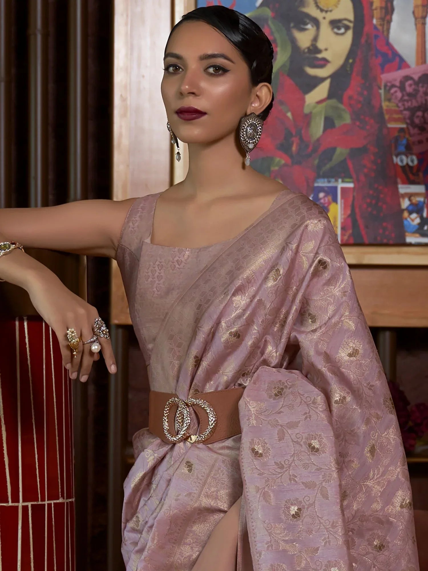 Mauve Banarasi Handloom Woven Silk Saree - The Dori Store