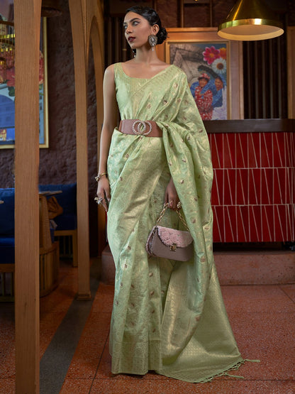 Green LightGreen Banarasi Silk Blend Woven Saree