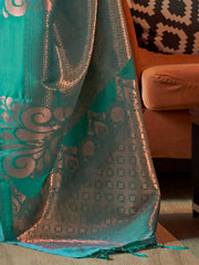 Ocean Blue Kanjeevaram Silk Blend Woven Saree