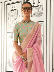 Pink Banarasi Pure Chiffon Woven Saree