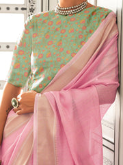 Pink Banarasi Pure Chiffon Woven Saree