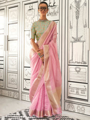 Pink Pink Banarasi Pure Chiffon Woven Saree