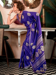 Indigo Blue Banarasi Satin Silk Saree - The Dori Store
