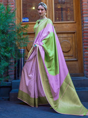 Greenish Lavender Soft Weaving Silk Saree - The Dori Store