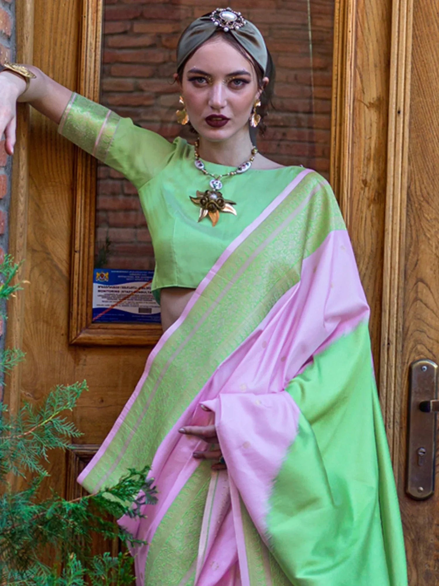 Greenish Lavender Soft Weaving Silk Saree - The Dori Store