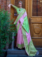 Greenish Lavender Soft Weaving Silk Saree - The Dori Store