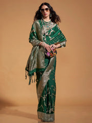 Dark Green Banarasi Georgette Silk Saree - The Dori Store