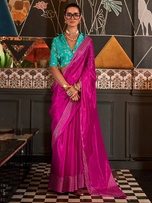 Pink Pink Party Wear Viscose Silk Woven Saree