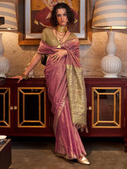 Blush Pink Tussar Soft Silk Saree - The Dori Store