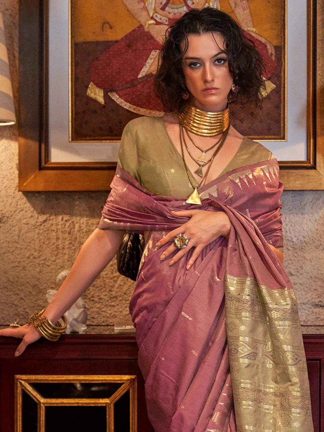 Blush Pink Tussar Soft Silk Saree - The Dori Store
