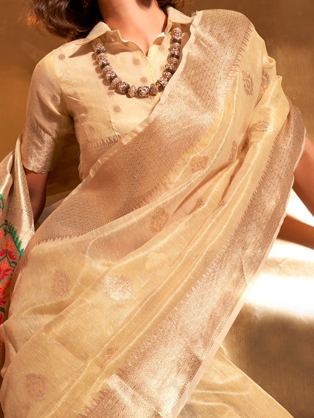 Yellow Banarasi Tissue Woven Saree