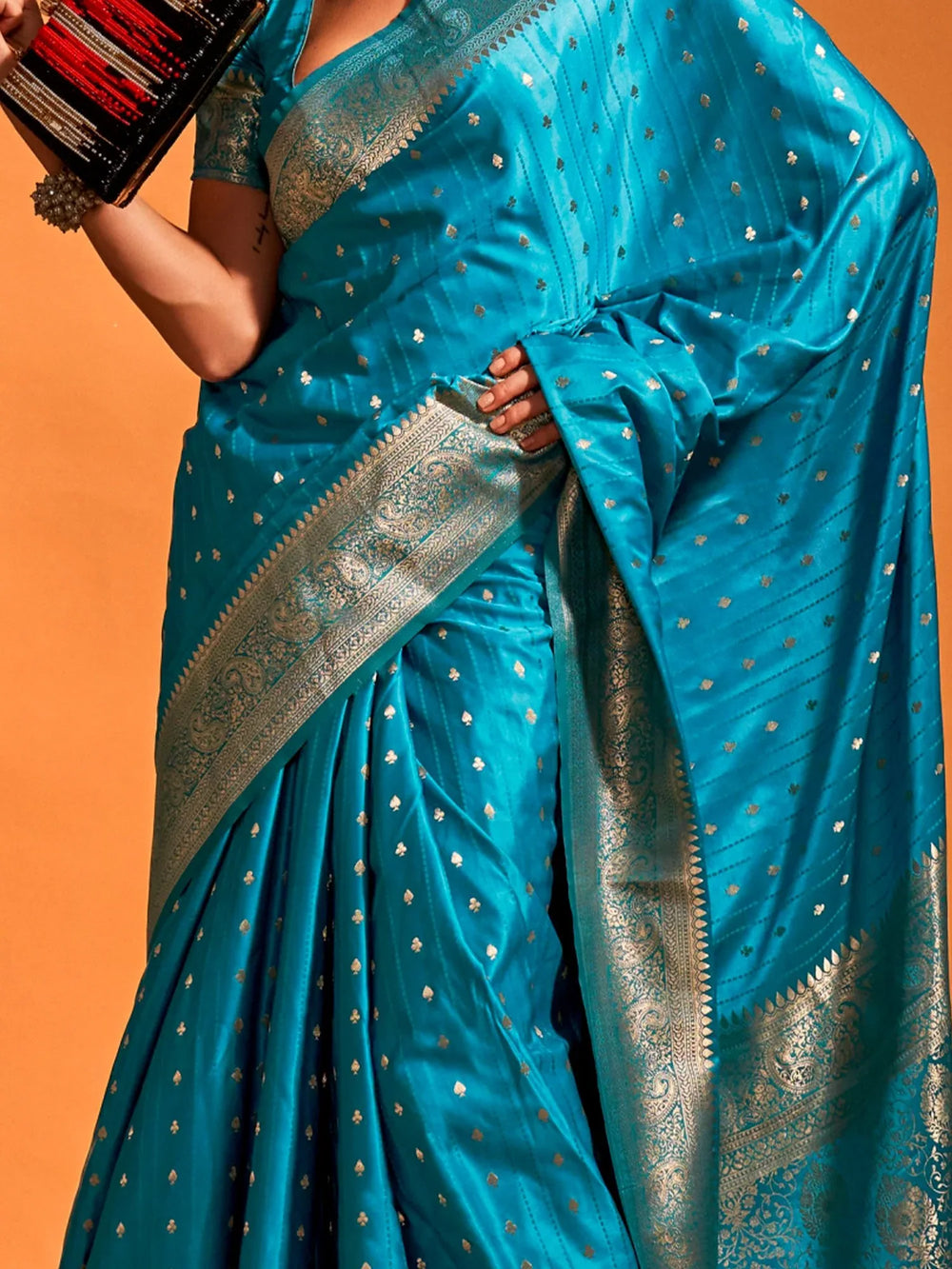 Classic Blue Banarasi Satin Silk Sare - The Dori Store