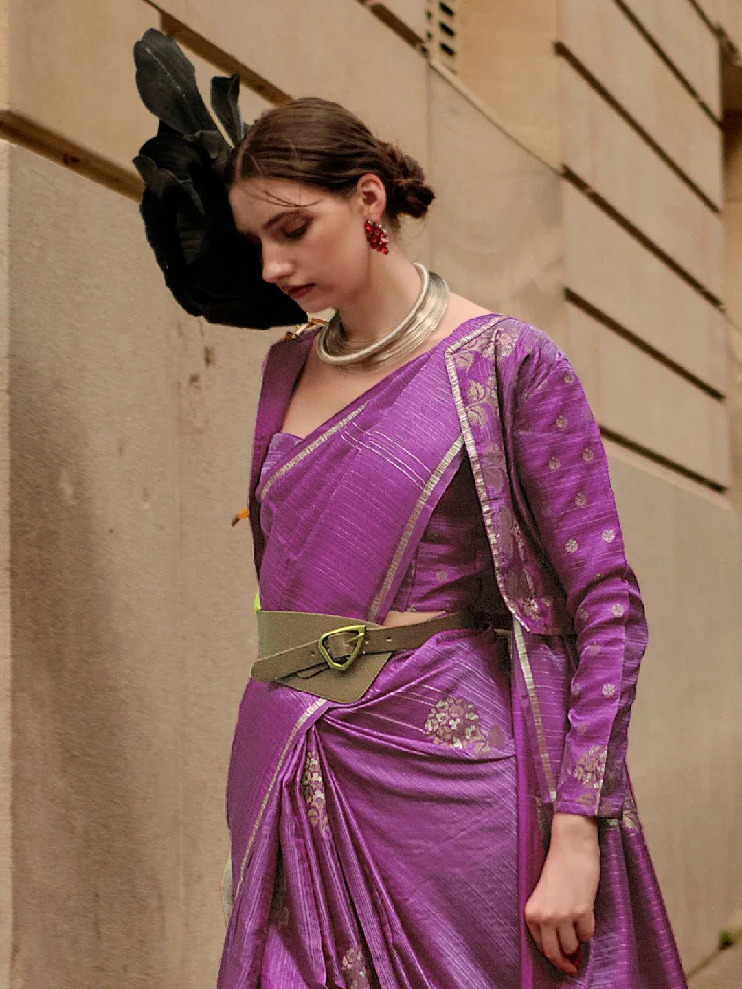 Purple Banarasi Satin Silk Woven Saree