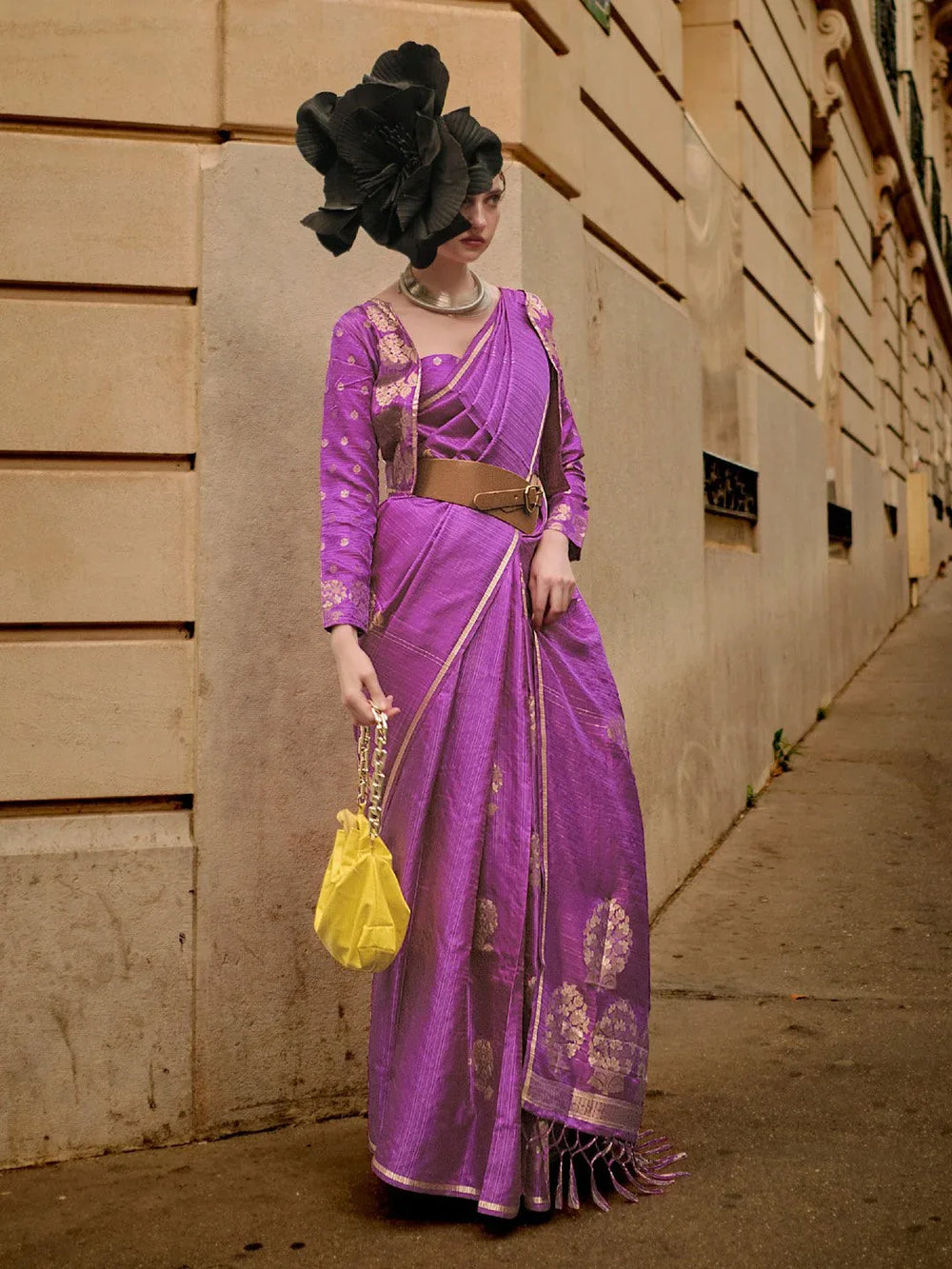 Purple Purple Banarasi Satin Silk Woven Saree