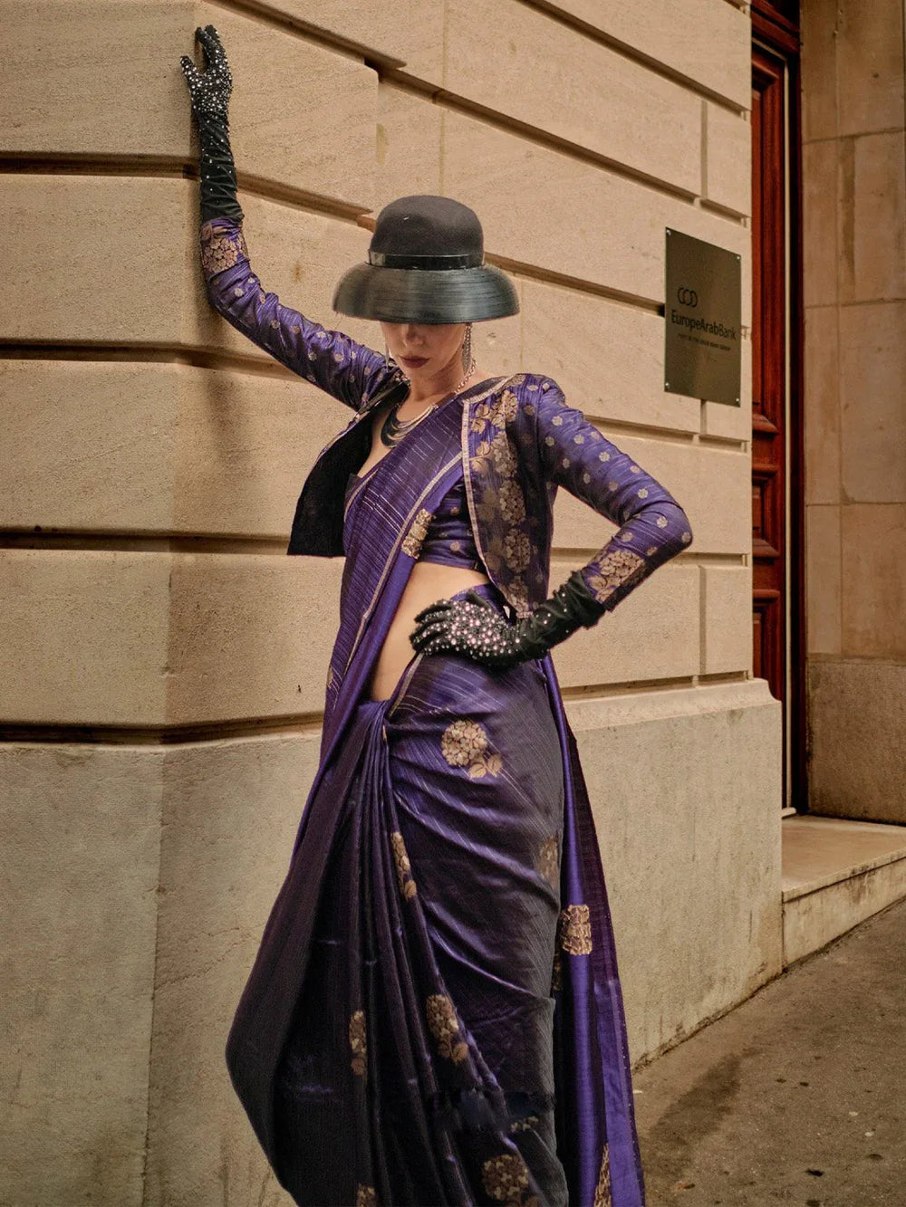 NavyBlue Banarasi Satin Silk Woven Saree - The Dori Store