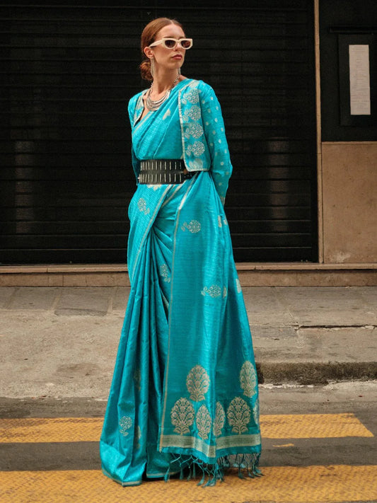 Blue Blue Banarasi Satin Silk Woven Saree