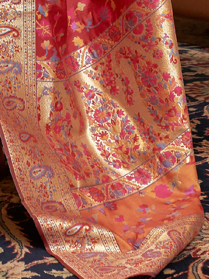 Maroon Phulkari Silk Blend Woven Saree