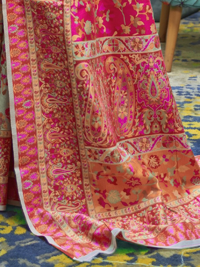 SeaGreen Banarasi Cotton Blend Woven Saree