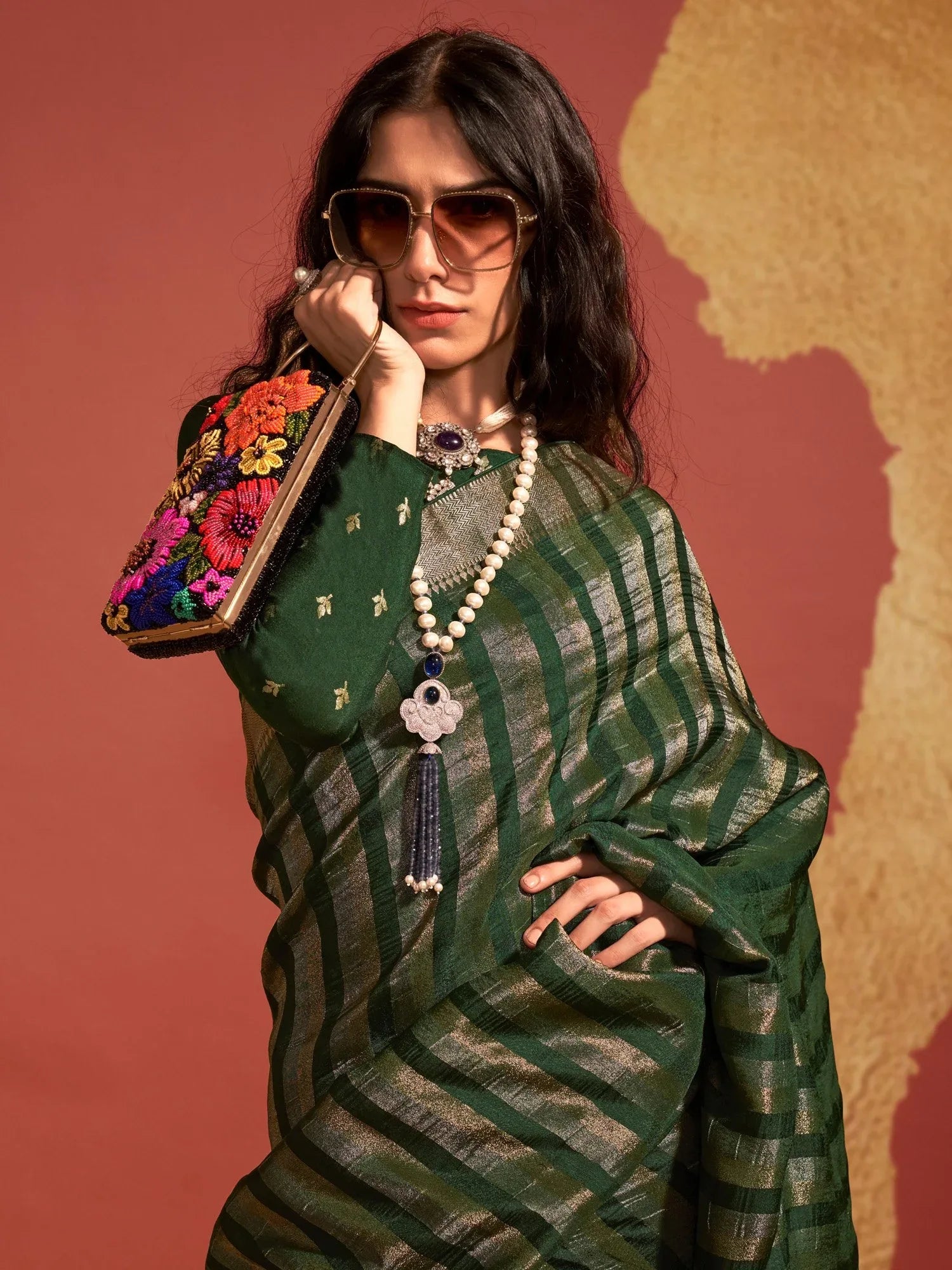 Dark Green Mehendi Banarasi Silk Saree - The Dori Store