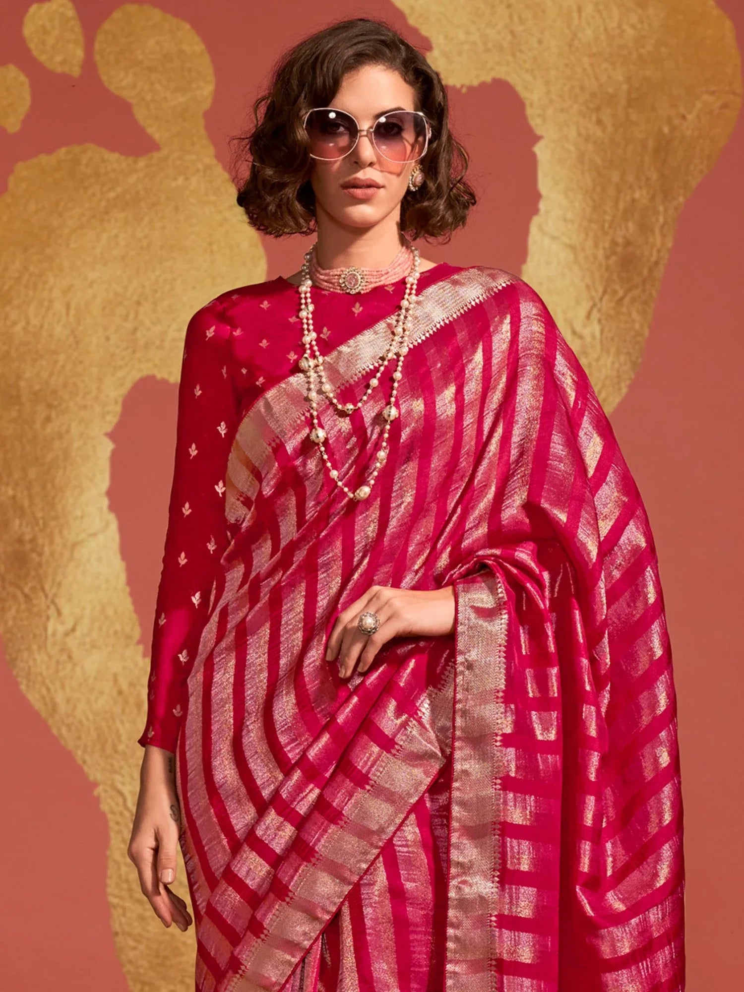 Magenta Pink Viscose Banarasi Silk Saree - The Dori Store