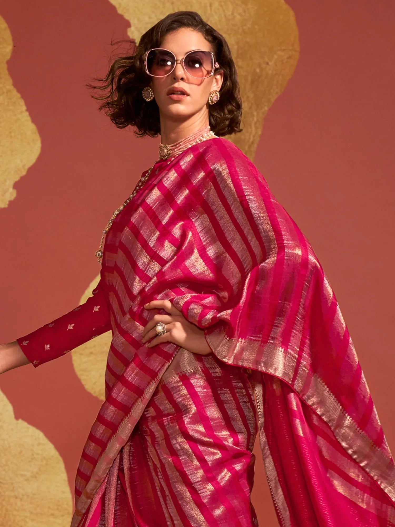 Magenta Pink Viscose Banarasi Silk Saree - The Dori Store