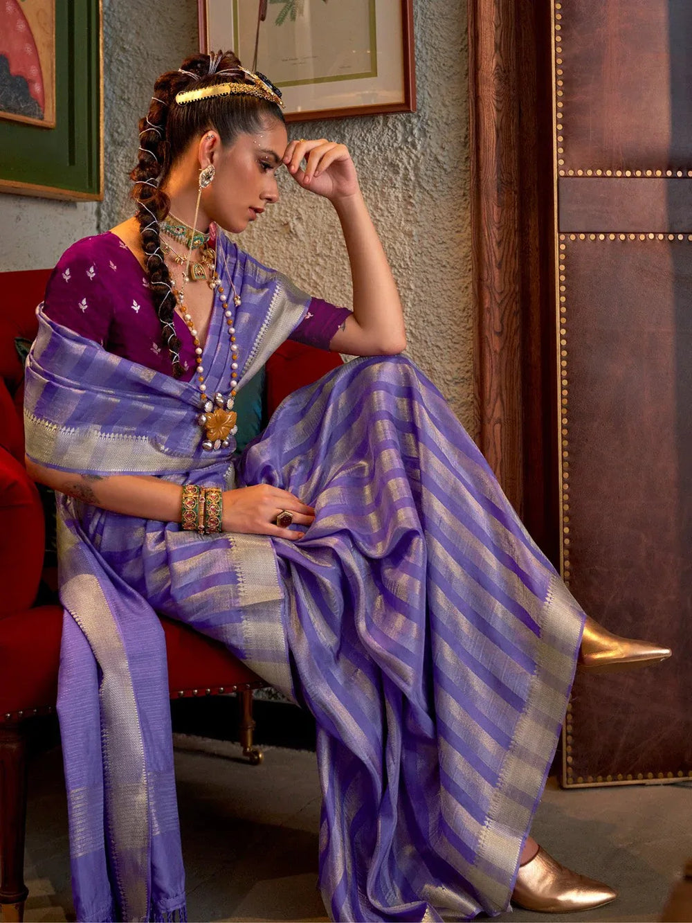 Lavender Purple Handloom Soft Silk Saree - The Dori Store