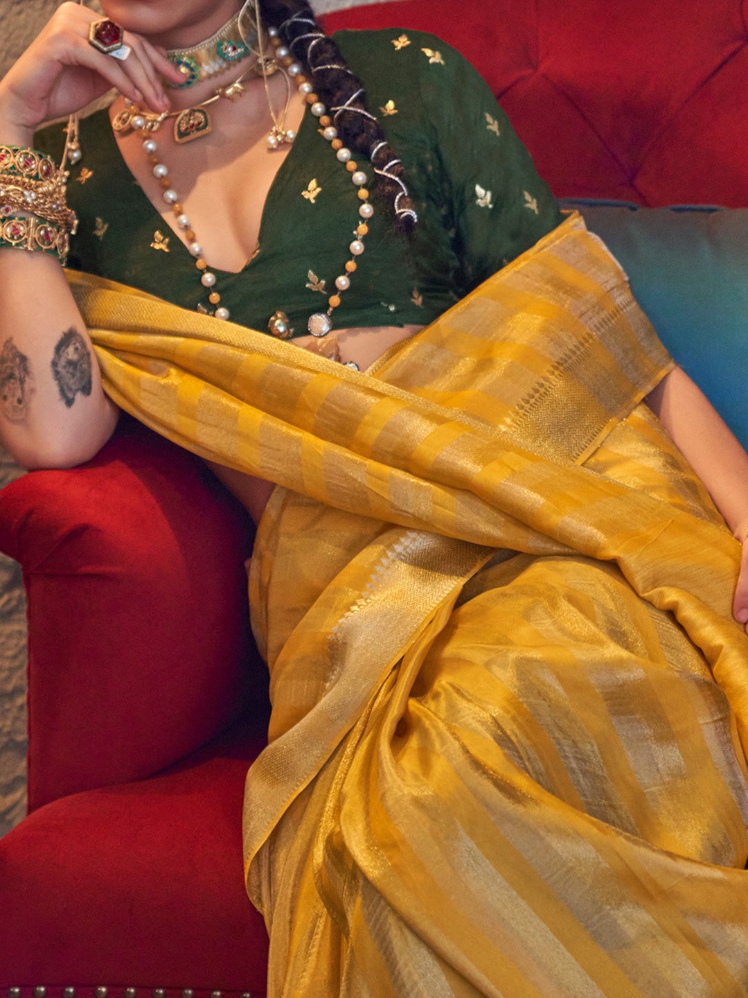 Yellow Banarasi Viscose Silk Woven Saree