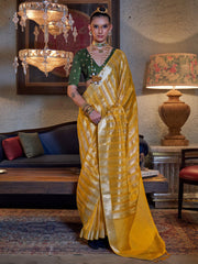 Yellow Yellow Banarasi Viscose Silk Woven Saree