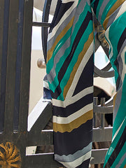 SeaGreen Block Print Crepe Digital Print Saree